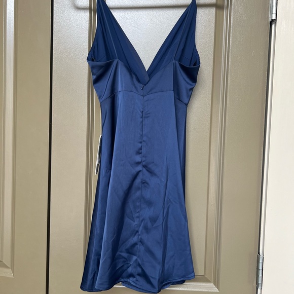 Navy blue satin cocktail dress - Picture 2 of 5